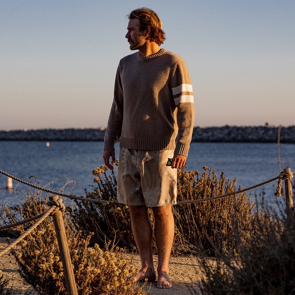 BIRDWELL BEACH BRITCHES men’s tan COMP stripe wool blend SWEATER size medium